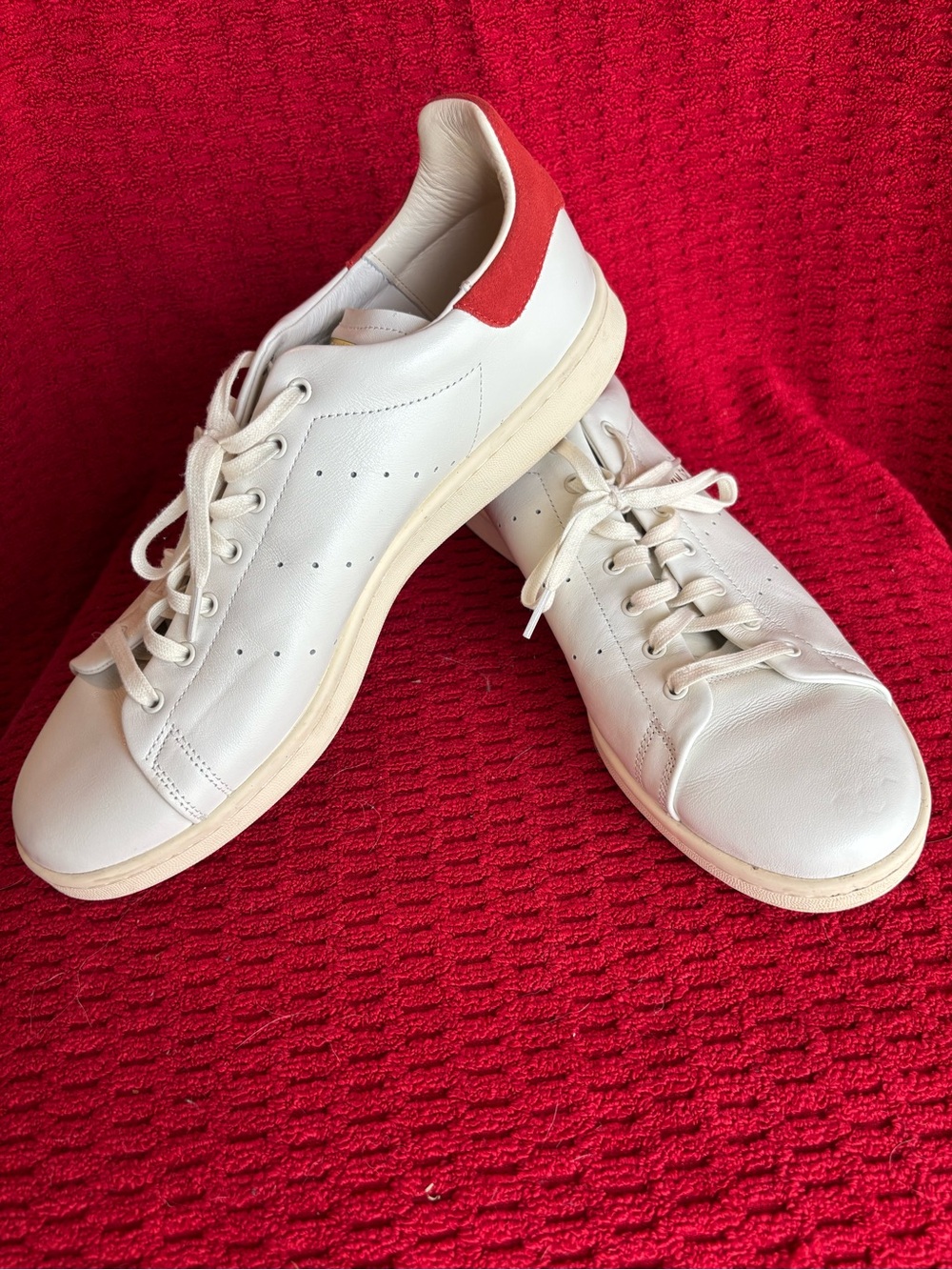 Adidas Stan Smith White Leather Sneakers with Red Heel Tab